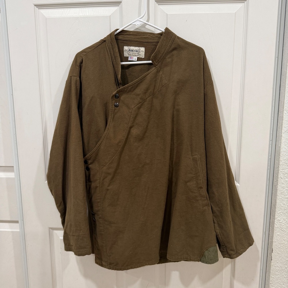 Monitaly Brown Shag Cotton Fleece Asymmetric Snap Shirt Mens Medium Made in USA